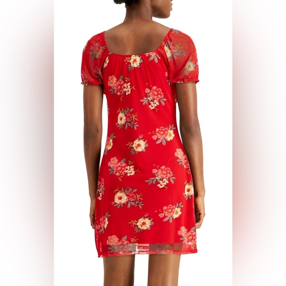 Red floral mesh mini dress - Picture 3 of 6